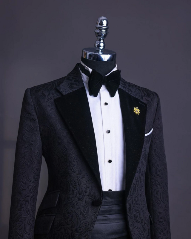 P987 Men's Suits Tailored 2 Pieces Blazer Pants Peaked Velvet Lapel One Button Wedding Slim Custom Made Plus Size
