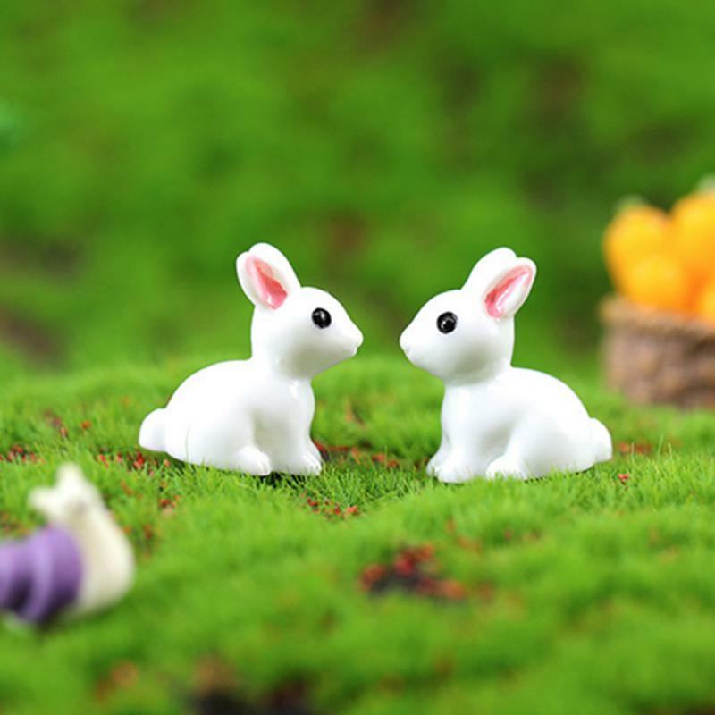 10-50 sztuk Mini żywiczne króliczki miniaturowe postacie 3D mały biały królik Ornament mikro element dekoracji krajobrazu dekoracja do domku dla lalek rzemiosła Diy