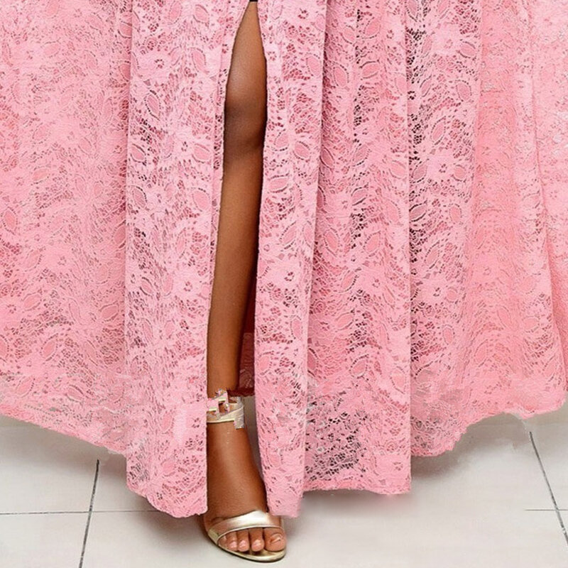 Nowa wysoka talia damska różowa długa sukienka modna sukienka księżniczka dojeżdżająca do pracy kobiety w nowym rozmiarze S-5XL