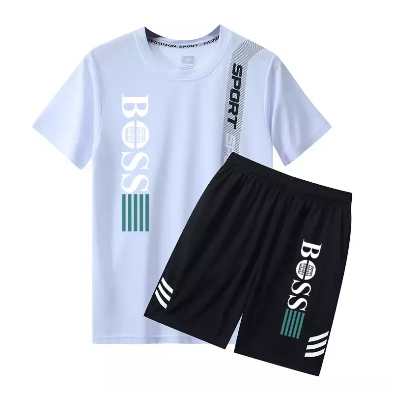 2024 Fashion New Men's Sports Wear Summer Fitness Wear Men's Sports Wear Short sleeved T-shirt+Shorts Quick Drying 2-piece Set