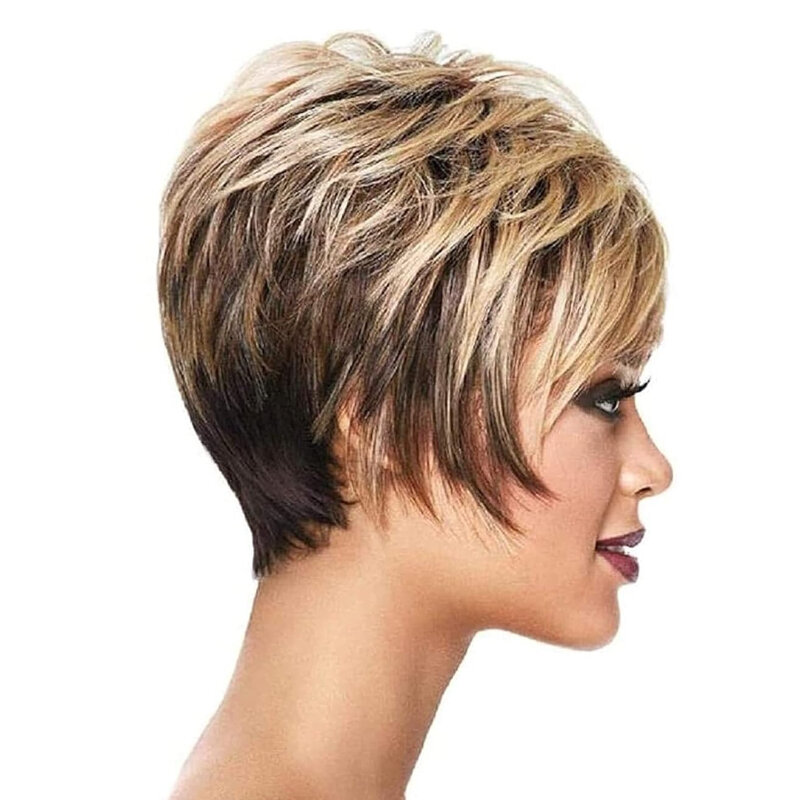 Modne peruka krótka mieszane kolory Gradient odporne na ciepło syntetyczne włosy dla kobiet w codziennym użytkowaniu i bezklejowe peruki