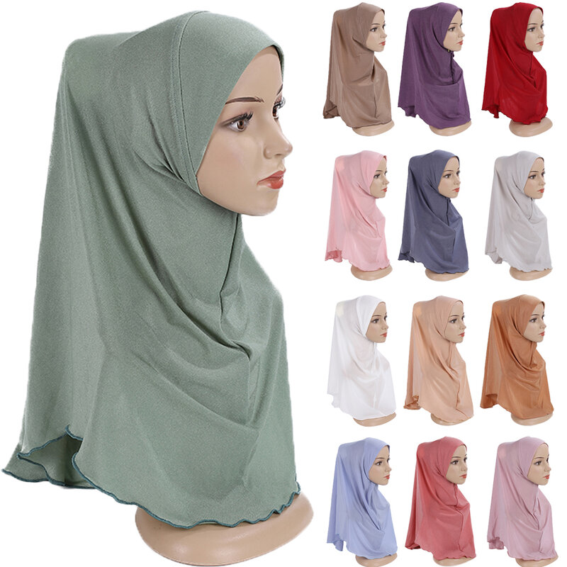 Adultos ou meninas grandes tamanho médio 62*62cm oração hijab muçulmano cachecol imediato lenço islâmico chapéu amira puxar no headwrap xales