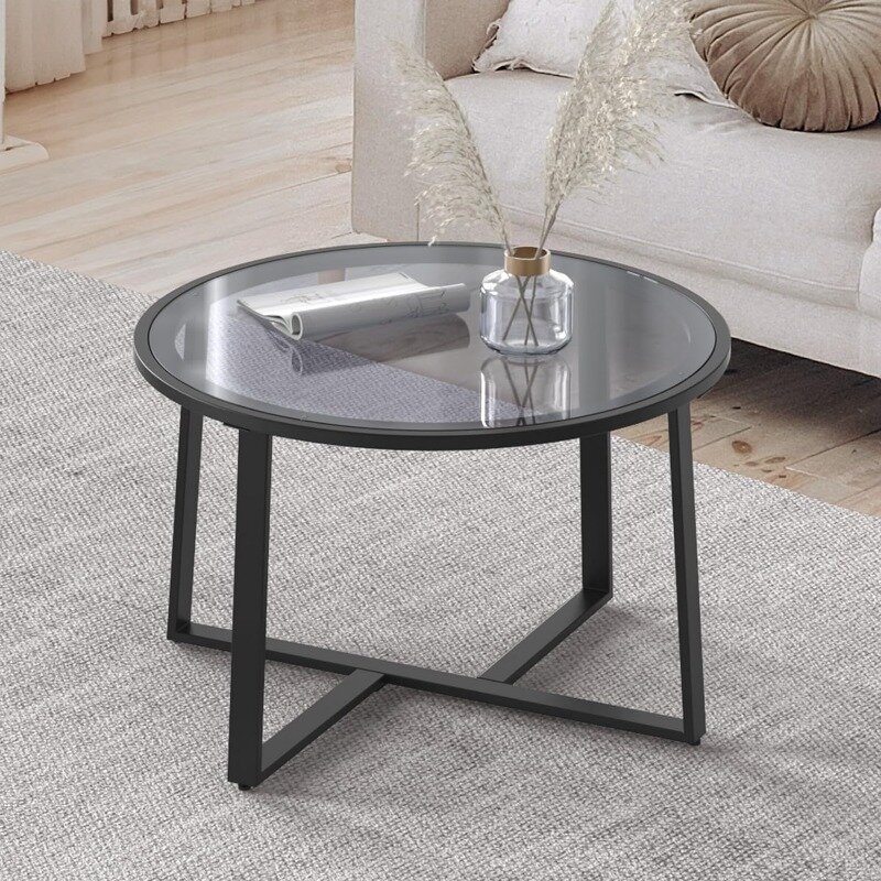 Okrągły szklany stolik do kawy, złoty stolik kawowy z przejrzyste szkło hartowane powierzchnią do salonu, prosty i nowoczesny środkowy okrąg