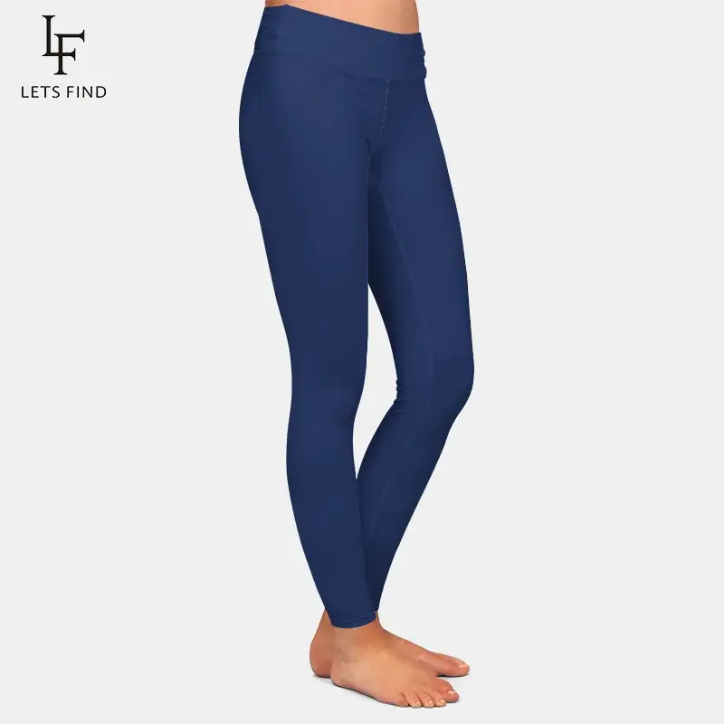 LETSFIND-Leggings de estiramento fino feminino, cintura alta, confortável, respirável, leggings de fitness sexy, monocromático, azul marinho, moda fitness