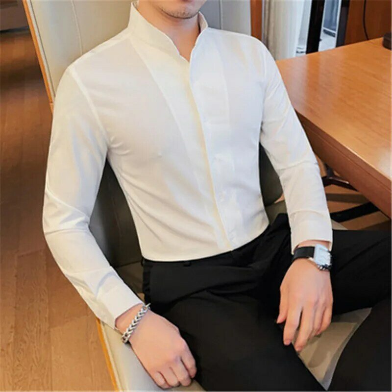 5XL Tuxedo Shirts Men for Wedding Elegant Camisa Formal Business White Shirt Male Slim Fit Long Sleeve Blouses Men Clothing 2024