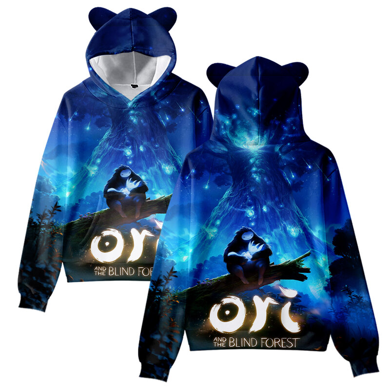 Ori and the Will of the Wisps Pullover 2024 Unisex Cat Ears Hoodie Long Sleeve Streetwear Women Men Funny Clothes