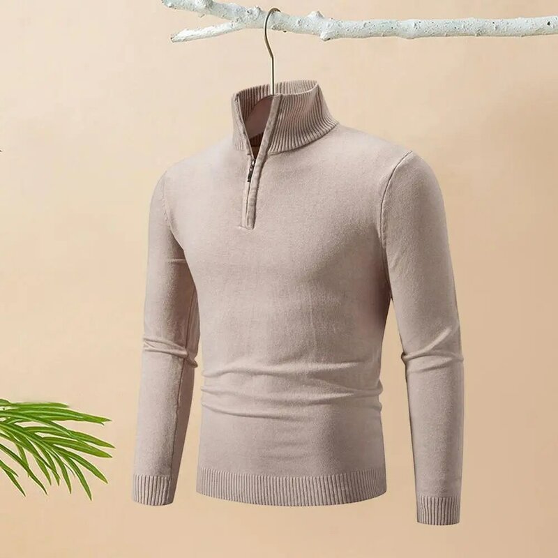 Winter Bottoming Sweater Stylish Men's High Zipper Collar Sweater Slim Fit Warm Elastic Mid Length Casual for Fall/winter