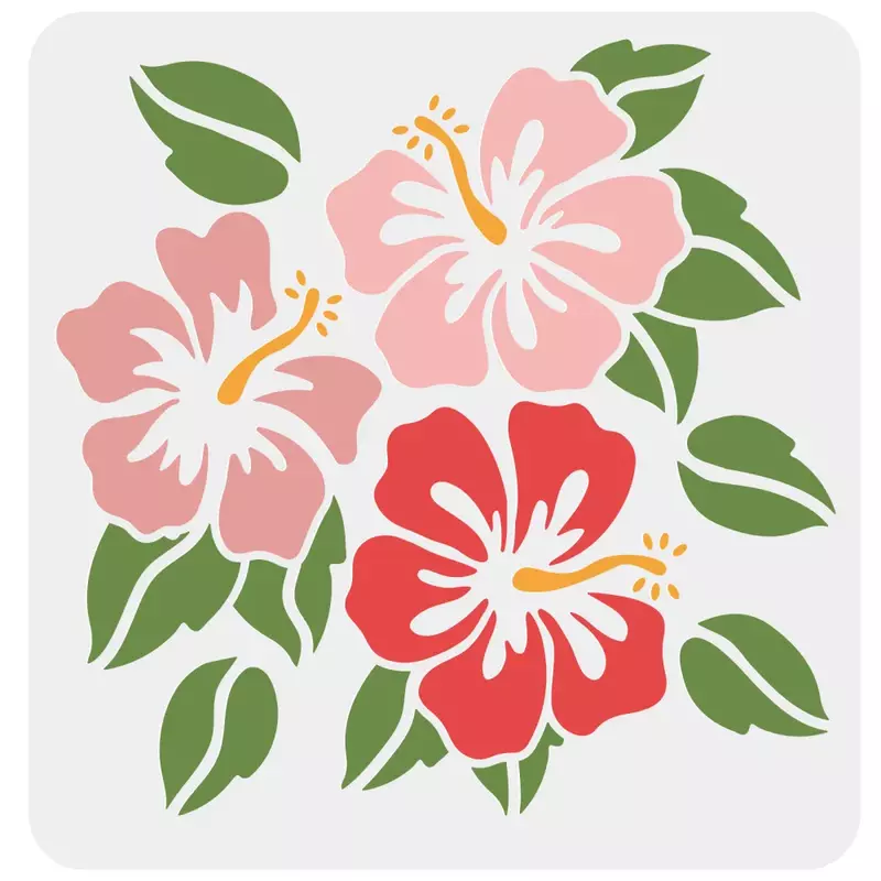 Hibiscu-Plantilla de flores hawaianas reutilizable, plantilla de hoja de planta cuadrada, lavable, bricolaje, para dibujar en el suelo de madera