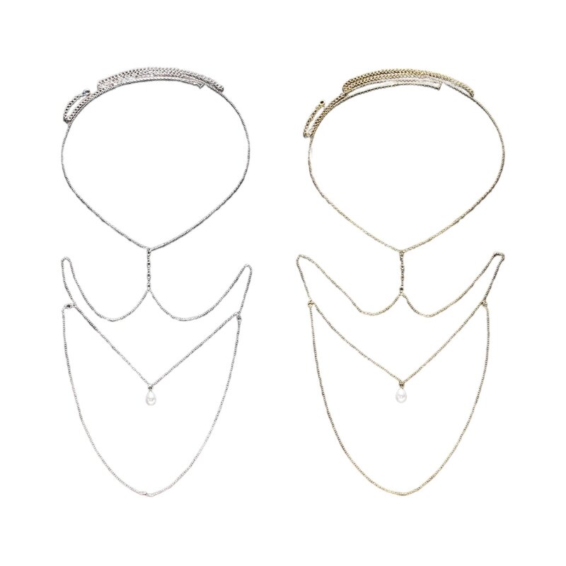 Elegante catena posteriore per ciondolo perle femminili Gioielli per corpo Catena per spalle Accessori estetici per feste