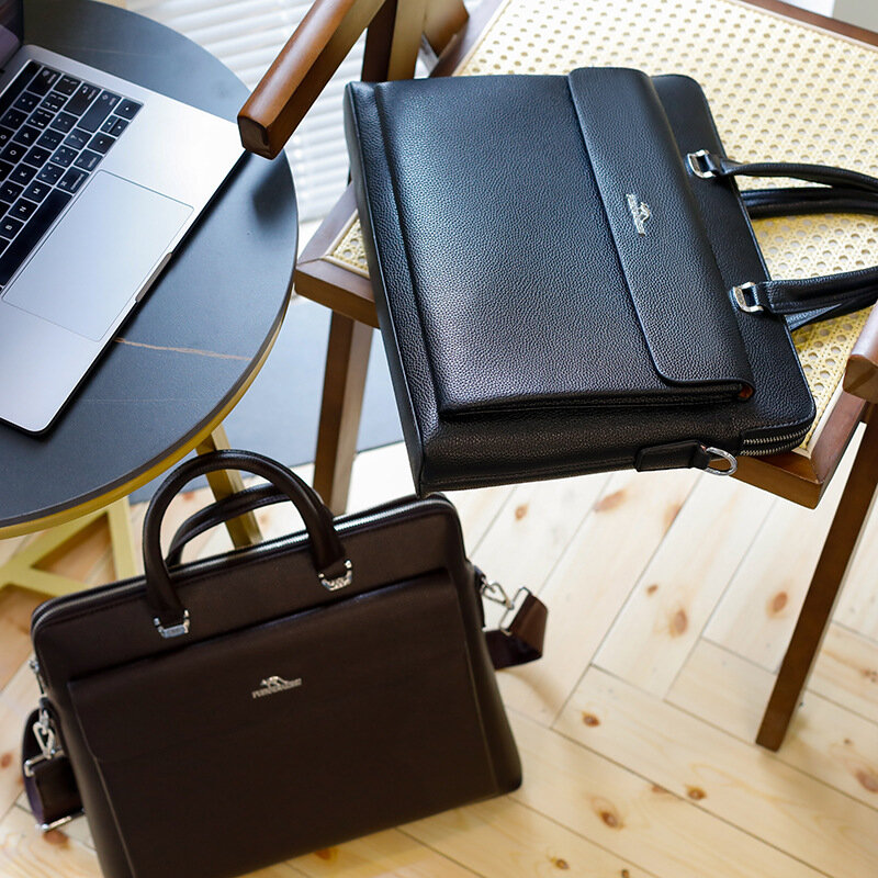 Luxury Business Men's Briefcase Fashion Leather Handbag Office Male Shoulder Messenger Bag Large Capacity Laptop Bag