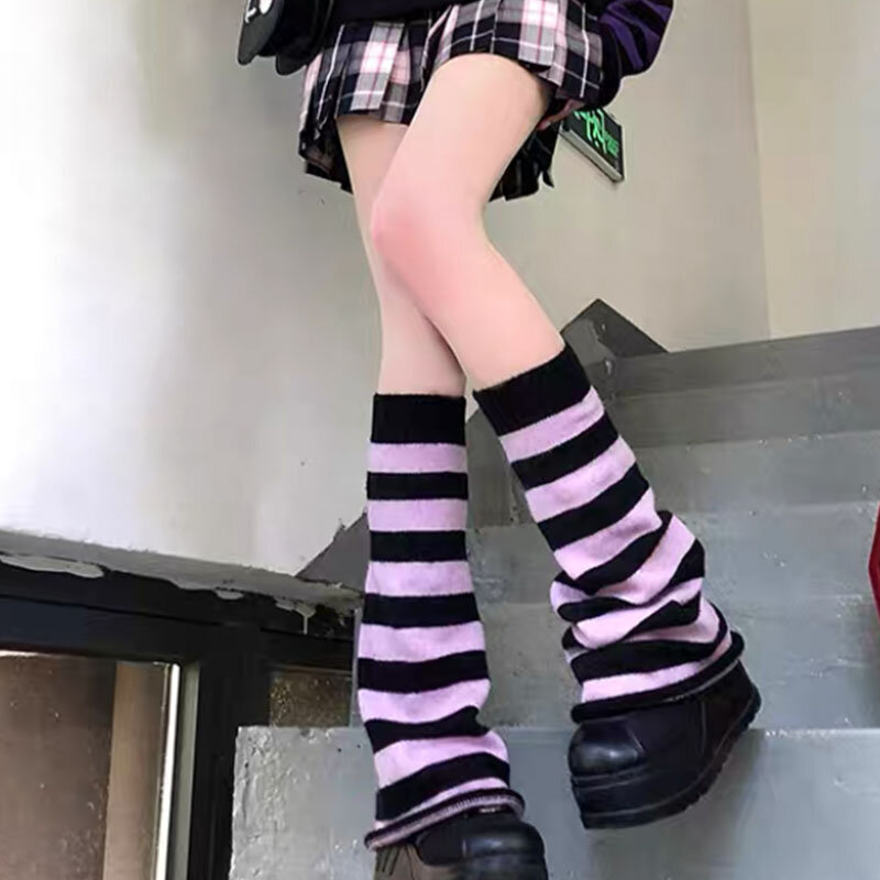 Calentadores de piernas góticos Harajuku para mujer, calcetines de punto a rayas Sexy, cubierta de pierna Lolita, calcetines Slouch, Mangas de arranque