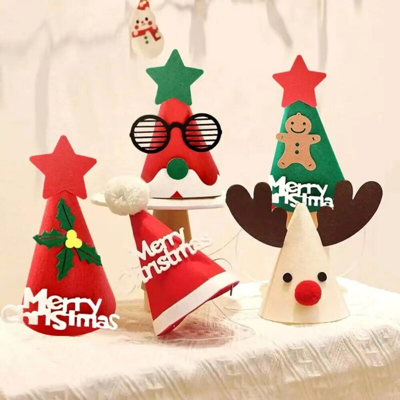 Papai Noel Feliz Natal Chapéu, Chapéu de feltro, Desenhos animados animais, Suprimentos festivos