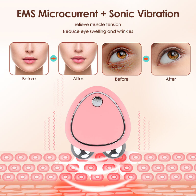 Portátil elétrico Face Lift Roller Massageador EMS Microcurrent Vibração Sônica Facial Levantamento Pele Aperte Massagem Beleza Dispositivos