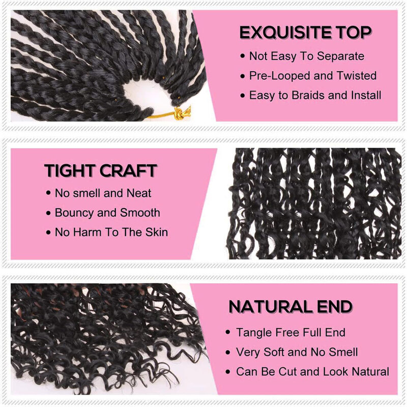 Goddess-Extensions de cheveux tressés synthétiques bohèmes pour femmes noires, tresses au crochet, extrémités bouclées, 24 brins, 26 po
