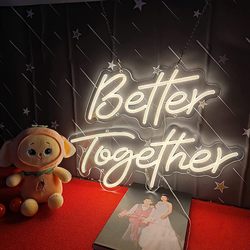 Letrero de luz de neón personalizado Better Together, letreros de neón, letras Led para colgar en la pared, bodas, Bar, habitación, decoración de fiesta