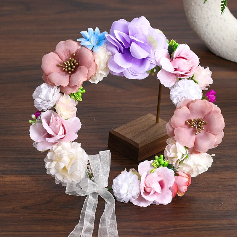 Grinalda flor artificial para a noiva e as mulheres, coroa da flor, faixa do casamento, Headband floral, fita da guirlanda, acessórios do cabelo da menina