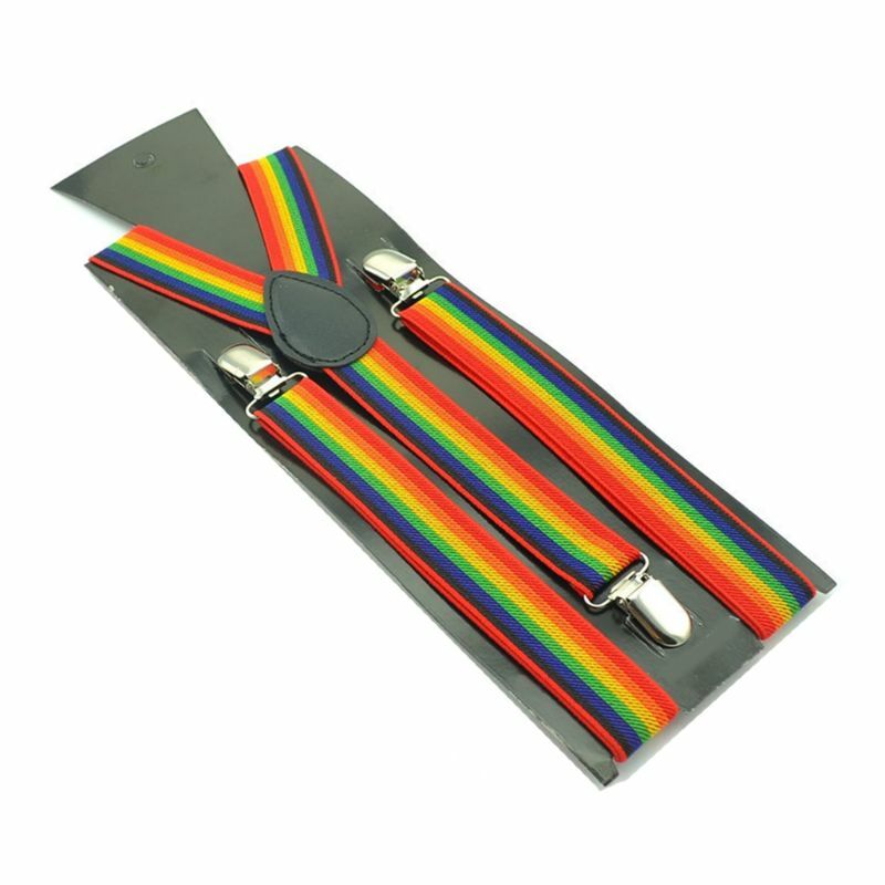 Masculino feminino alças largas ajustáveis ​​suspensórios y-back arco-íris colorido vertical listrado cinto elástico com