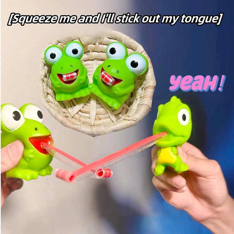 Juguete divertido de dinosaurio de rana que cuelga de la lengua, juguete para apretar y descomprimir con silbato, novedoso, regalo creativo e interesante para niños