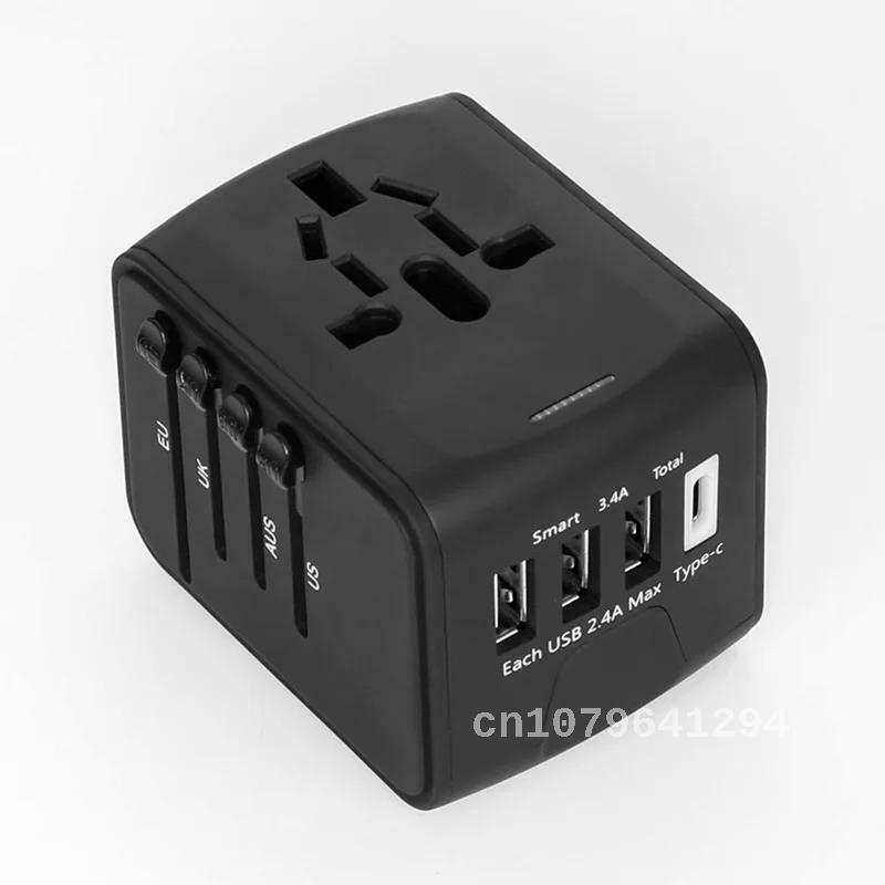 Universal Power Adapter with 6.3A 4 USB and Type-c Wall Charger for UK/EU/AU - Travel Adapter Socket