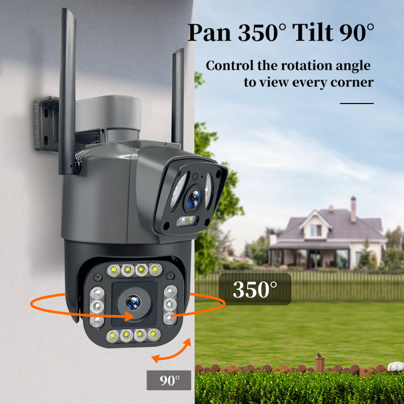 Câmera impermeável CCTV de tela dupla, Smart Home Monitor, Home Security Protection, 4G WiFi Câmera IP, 8MP, 4K, PTZ, V380 Pro
