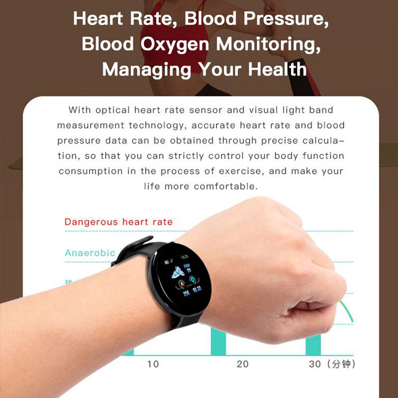 D18 Smart Horloge Mannen Vrouwen Smartwatch Bloeddruk Waterdichte Digitale Horloges Sport Fitness Tracker Horloge Voor Apple Horloge Band