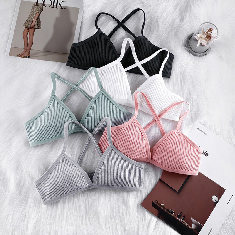Comfort lingerie Cotton Bras For Women Thin Style Unlined Bralette Sexy Deep V Triangle Cup Cross Beauty Back Bra бюстгальтер