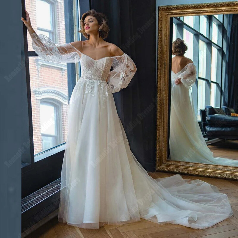 Eleganti abiti da sposa da donna Sexy a-line abiti da sposa in Chiffon luminoso 2024 lunghezza di lavaggio maniche lunghe principessa Vestido De Novia