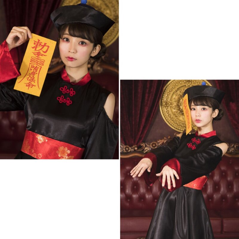 日本の革の骨格の衣装、ゾンハロウィーンパーティー、ゴーストコスプレ、中国の伝統的なチャイナドレス
