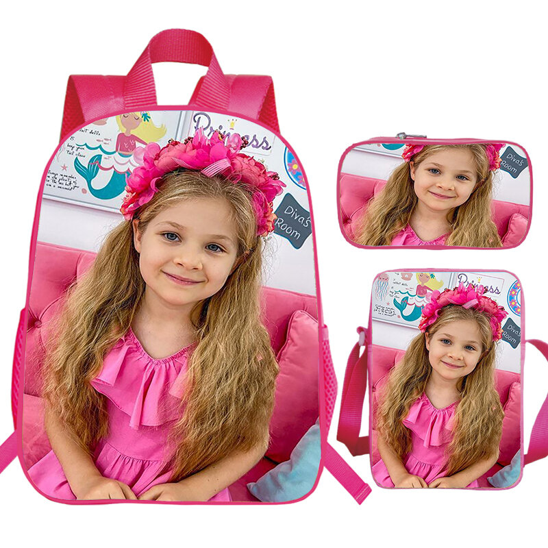 Kids Kawaii Book Bag Diana Show School Bags Waterproof 3pcs Set Children Pink Backpack Preschool Girls Bookbag Shoulder Bag Gift