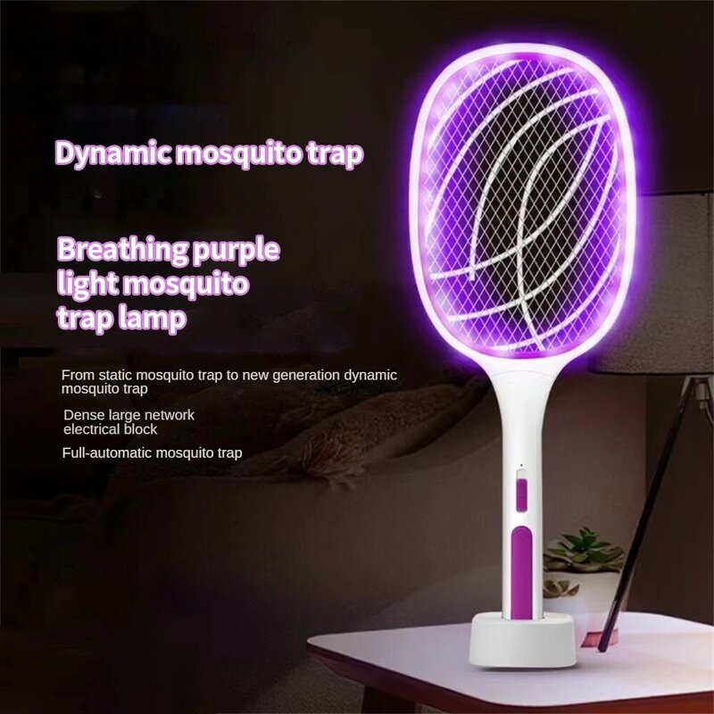 Raket nyamuk elektrik, pemukul lalat dengan lampu UV, raket Zapper Anti serangga, raket nyamuk dapat diisi ulang