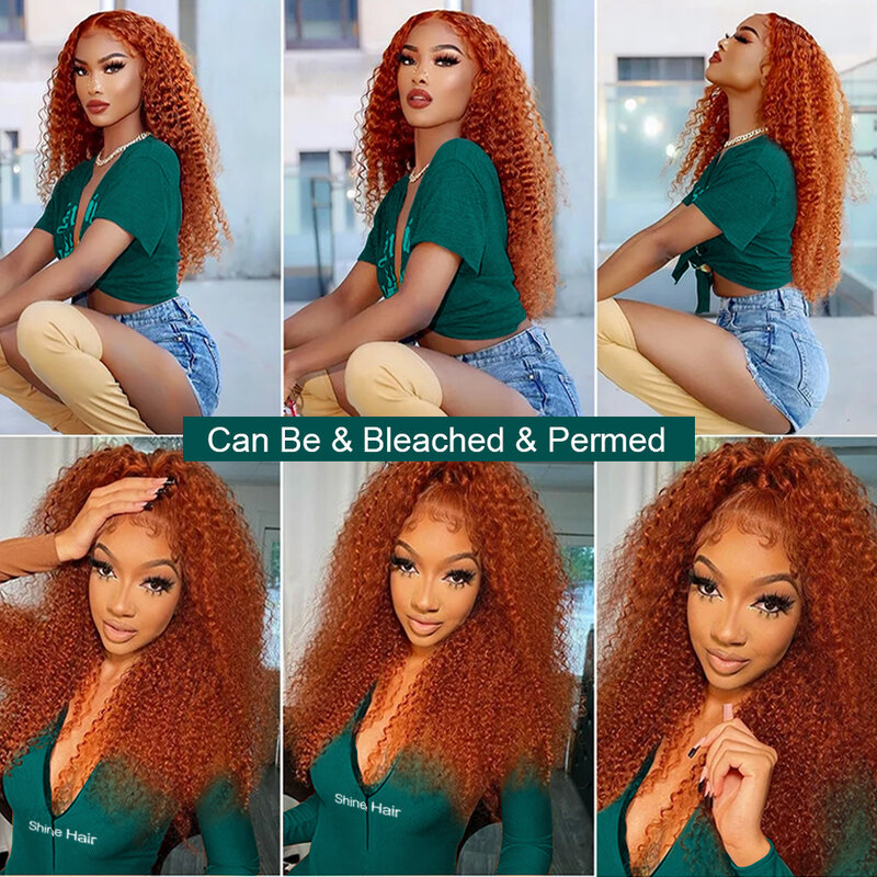 Gember Oranje Lace Front Pruik Deep Wave Curly Full Lace Front Human Hair Pruiken 30Inch Water Wave 13X4 13X6 Hd Lace Frontale Pruik