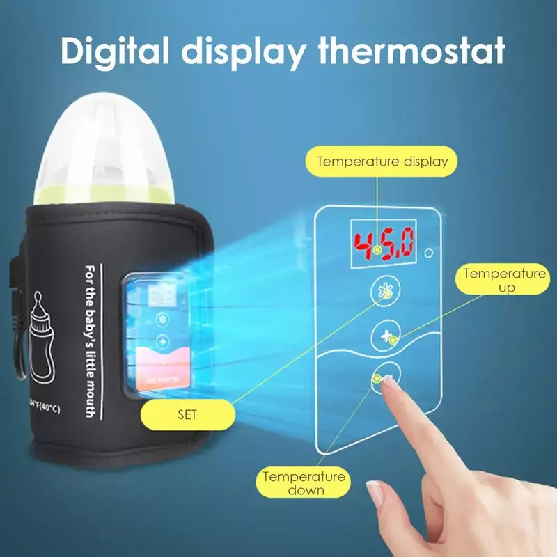 Calentador inteligente de biberones para bebé, bolsa con USB, calentador de biberones con pantalla LCD, portátil para viaje, calentador de leche y agua