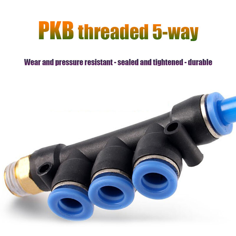 Conector pneumático Push In Fit, Trachea Quick Connector, Rosca PKB, Tubo de ar e água, 5 vias, 4mm, 6mm, 8mm, 10mm, 1, 2, 3 pontos