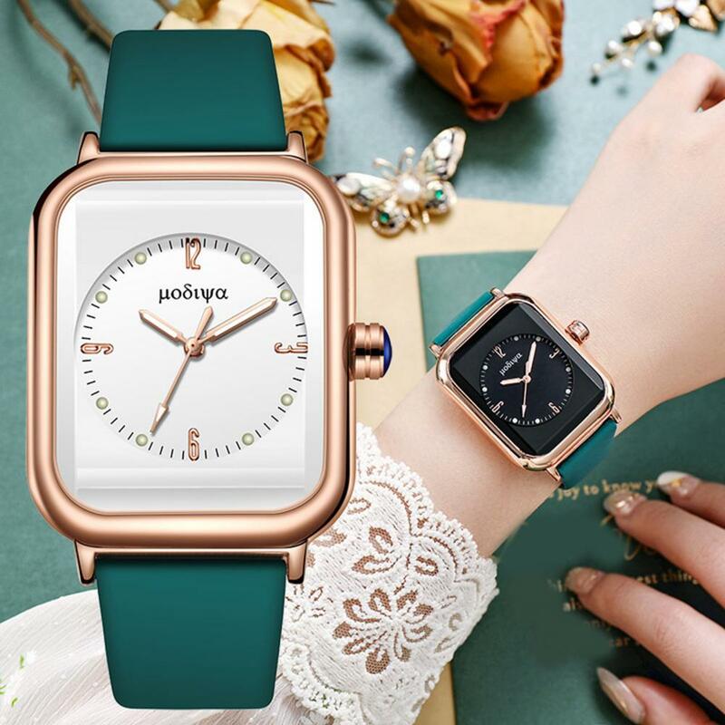 Square Watch Exquisite Square Dial Quartz Watch with Silicone Strap Night Light High Accuracy Timepiece for Sweet Wristwatch