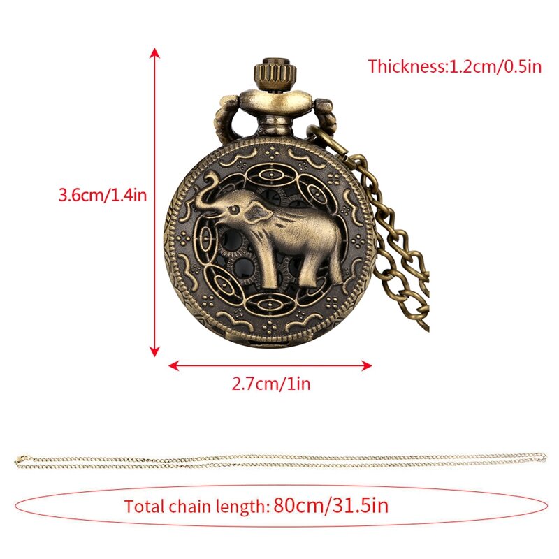 Retro Little Size Elephant Animal Design Necklace Watches Steampunk Quartz Pocket Watch with Chain Antique Small Size Clock