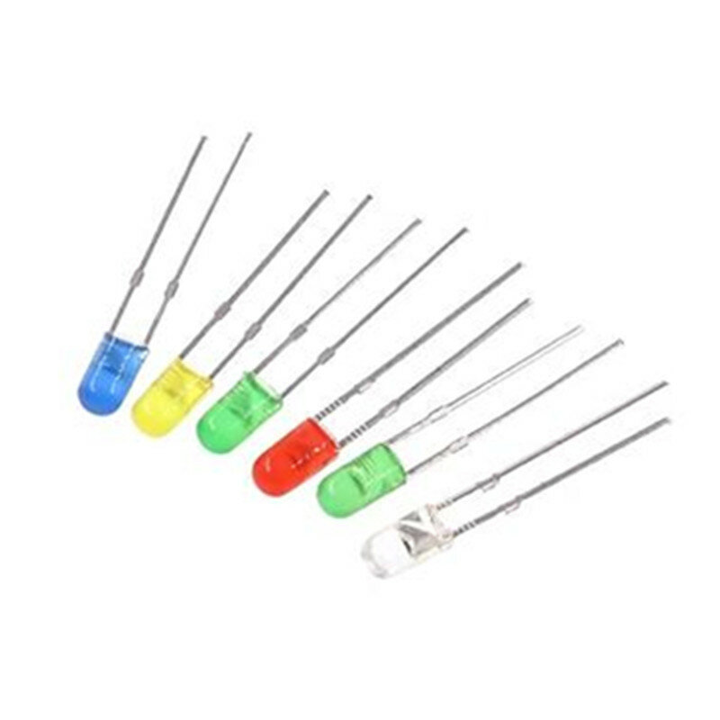 Diodos emisores de luz LED de cabeza redonda, 50 piezas, 3mm, pelo blanco, blanco, verde, rojo, verde, azul, amarillo, F3