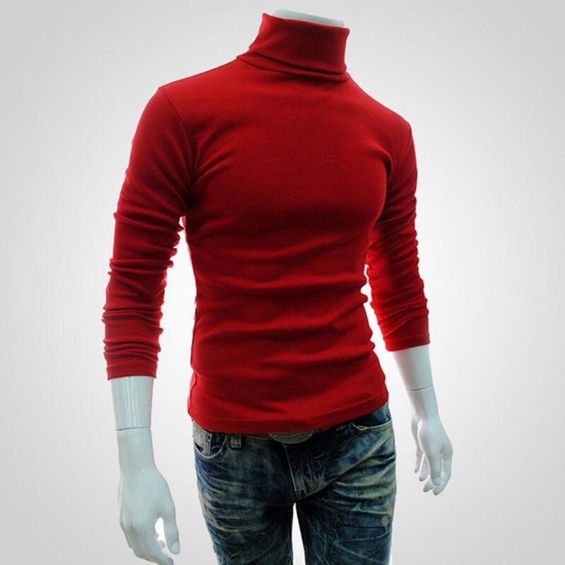 Men Shirt Solid Color Long Sleeves Slim Fit Breathable Basic Soft Half-high Collar Elastic Anti-shrink Autumn Tops Daily Clothes