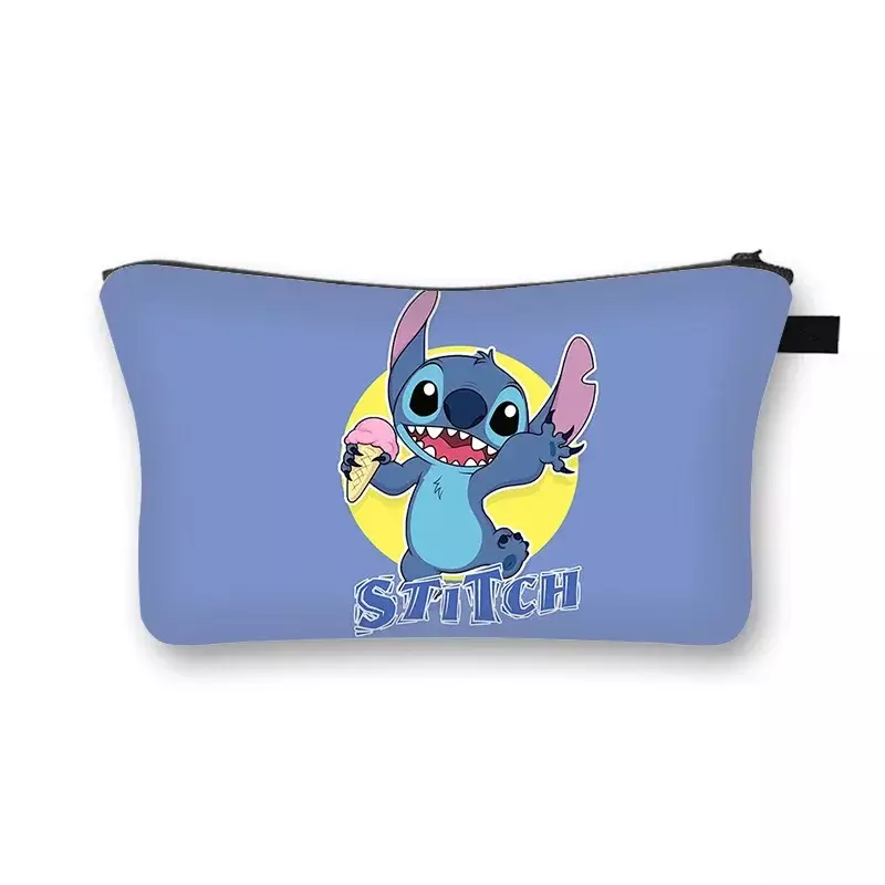 Disney-Cute Stitch Travel Makeup Bag para mulheres, Cartoon Print, Artigos de Higiene Pessoal, Portable, Zipper, Coin Purse, Girls, Kids