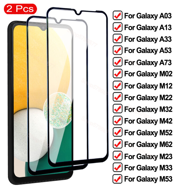 2Pcs กระจกนิรภัยสำหรับ Samsung Galaxy A03 Core A13 A33 A53 A73 M23 M33 M53ป้องกันหน้าจอ M02 M12 m22 M32 M42 M52 M62แก้ว
