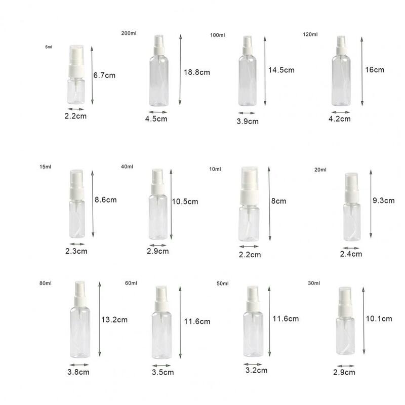Botol semprot kosong portabel isi ulang, 5ml/10ml/40ml/60ml/100ml/200ml botol semprot plastik transparan Atomizer parfum untuk perjalanan