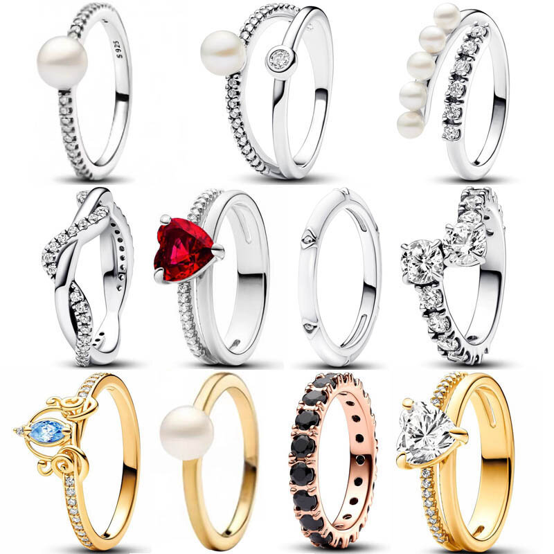 Новинка, серебряное кольцо с искусственными камнями и эмалью, кольцо с перекрывающимися рядами вечности с жемчугом для женщин, ювелирные изделия в подарок на день рождения
