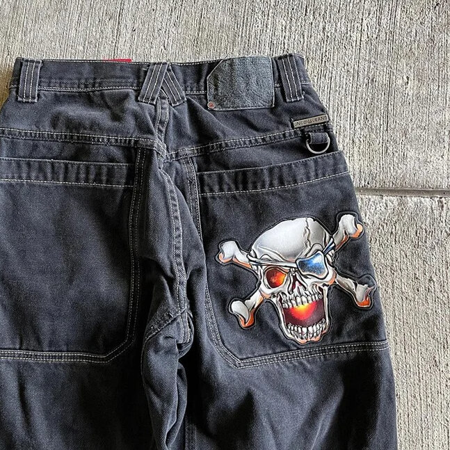 New American JCNO Loose Jeans Male Y2K Retro Personality Skull Pattern Printing Harajuku Casual Couple Straight Loose Trousers