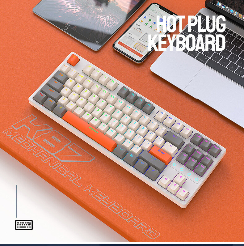 Клавиатура ZIYOULANG K87 с тремя режимами обследования, RGB, Горячая вилка, беспроводная/Проводная Механическая клавиатура, игровая клавиатура с 87 клавишами на заказ