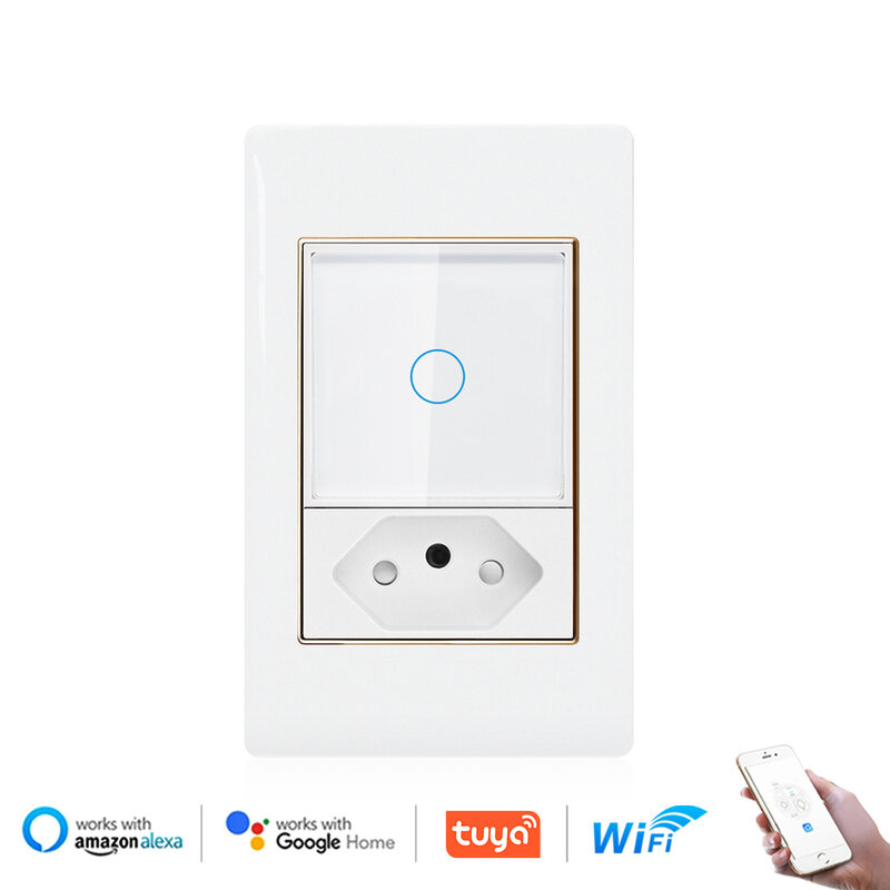 VISWE Brazil Socket 10A/20A wifi wall switch 1/2gang Tuya Smart, 118*72mm Plastic Panel with Gold Border