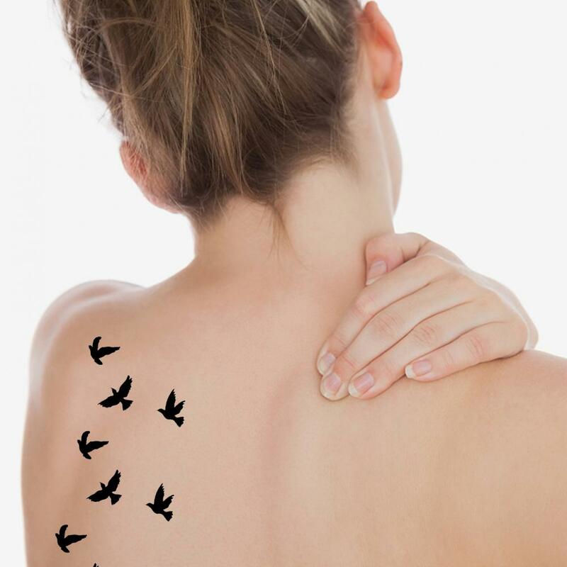 Pegatina extraíble impermeable para arte corporal, tatuaje Unisex, transferencia de pájaro volador, Sexy, negro