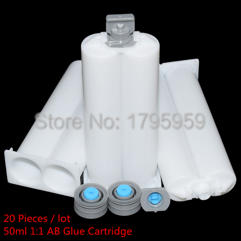 20pcs Empty AB Glue Tube 50ml Cartridges 1:1 2:1 4:1 10:1 Adhesives Dual-Barrel with Cap and Sealing Pistons for 50ml Glue Guns