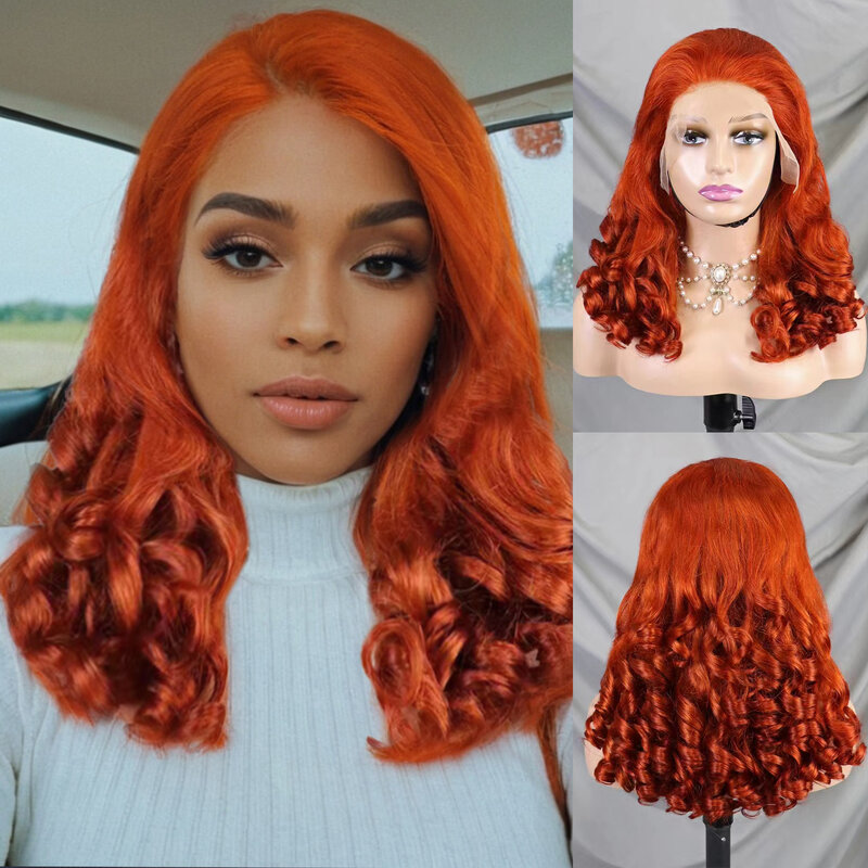 Loose Wave Afro Wigs Human Hair Lace Front Wig Light Orange Remy Human Hair 13x4 HD Transparent Lace Wig for Women Use 24inches