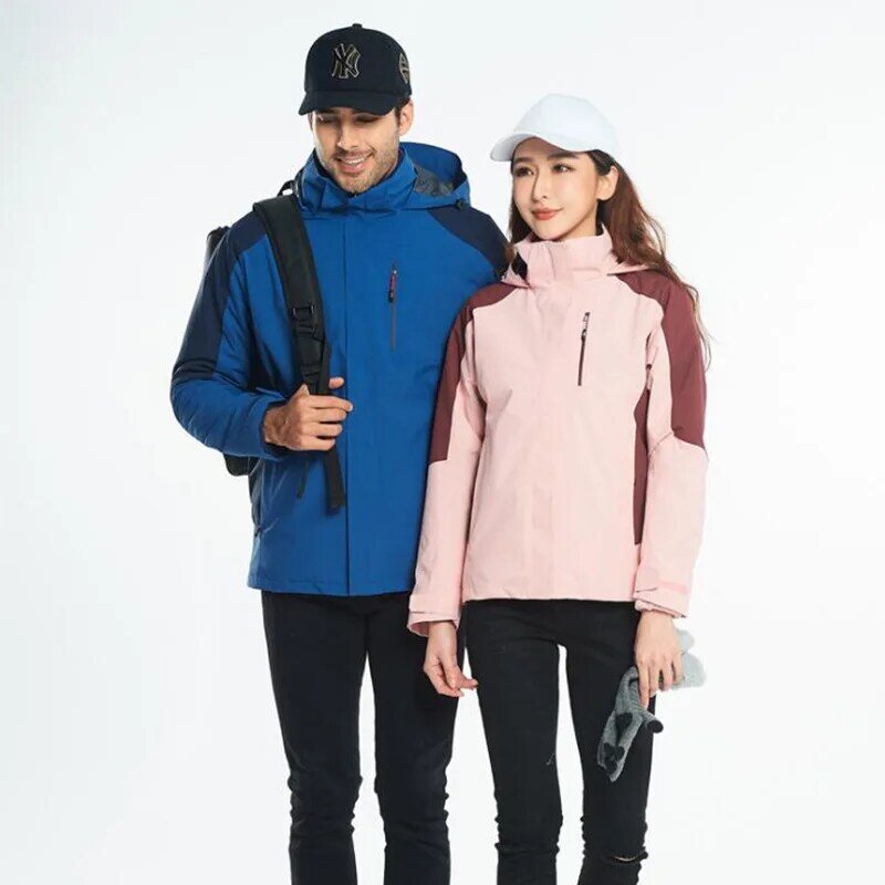 Новый Уличный лыжный пиджак для мужчин и женщин комплект из двух предметов три в одном с толстой подкладкой ветрозащитный водонепроницаемый туристический костюм