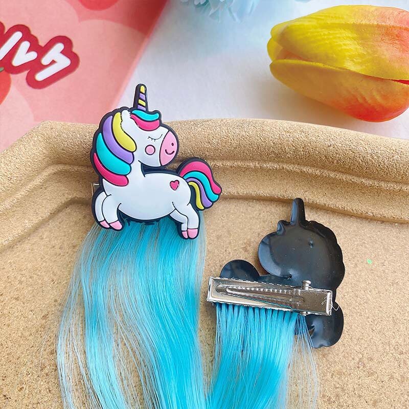 Children's Cartoon Unicorn Wig Hair Accessories Little Girl Colored Braided Hair Accessories Baby Holiday Party Pony Hair Clips
