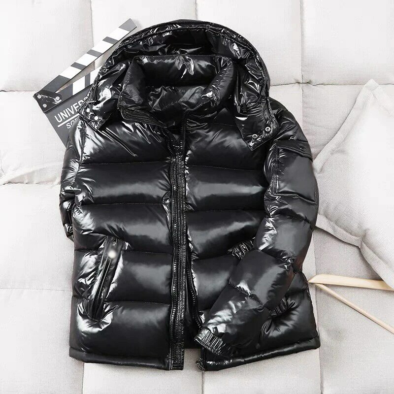 Men Shiny Duck Down Coats Winter Hooded Casual Down Jackets White Duck Down High Quality Male Outdoor Windproof Warm Jackets 3XL